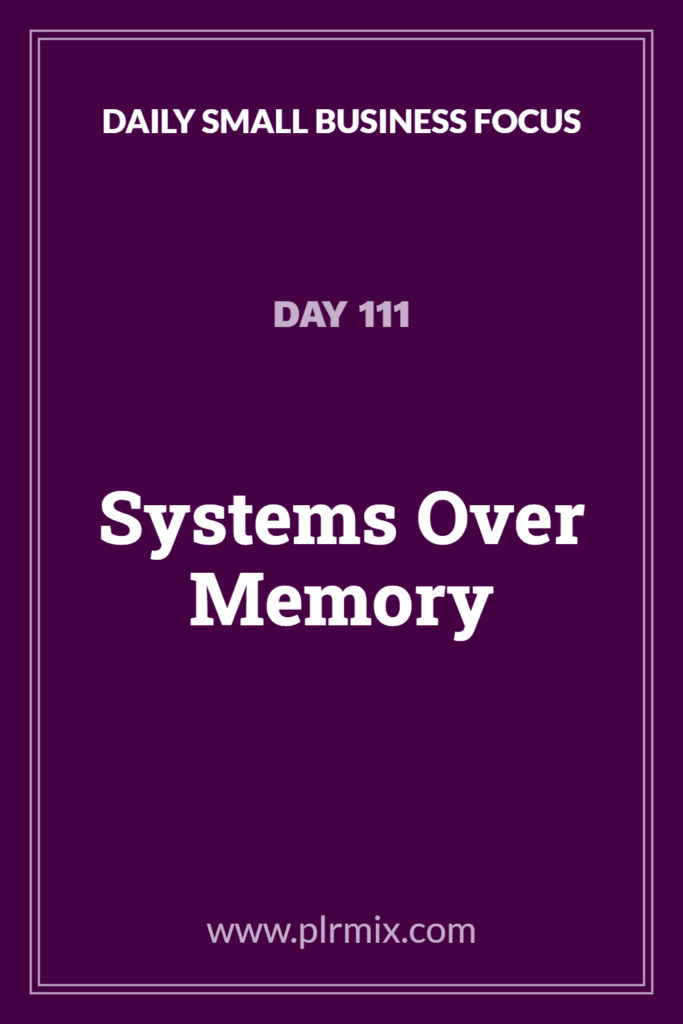 Daily Small Business Focus – Day 111: Systems Over Memory